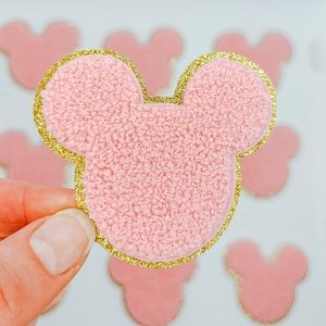 Pink Mickey mouse iron on chenille patch